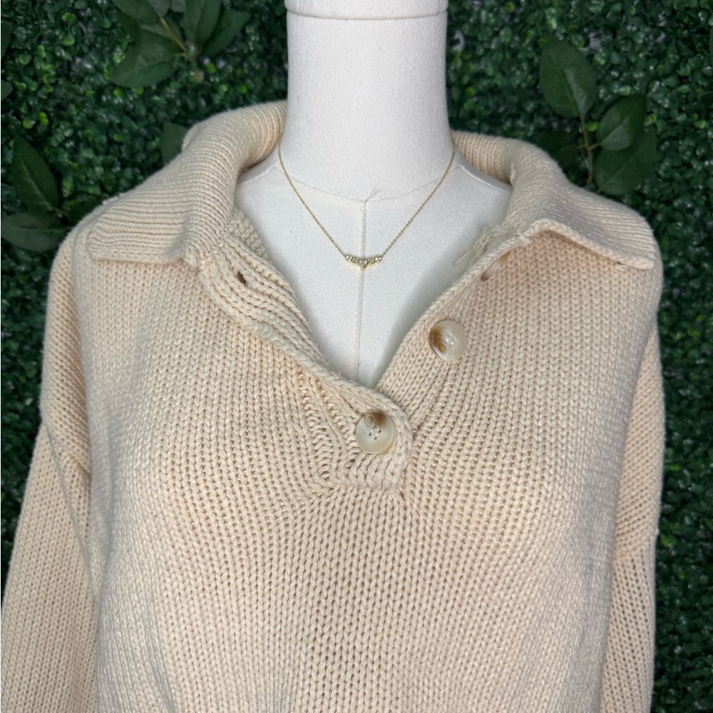 Cream Collared Cropped Sweater - image 3